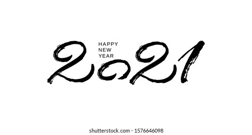 2021 design template for new year black and white. Brush and ink lettering