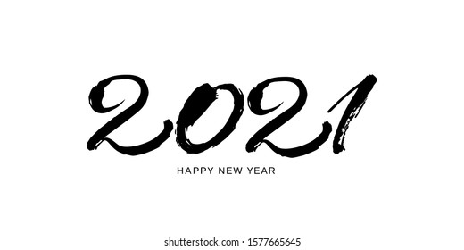 2021 design template for new year black and white. Brush and ink lettering