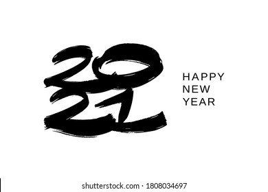 2021 design template for new year black and white. Brush and ink lettering.