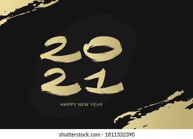 Plantilla de diseño 2021 para el saludo de año nuevo. Grabado de pincel y tinta.