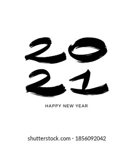 2021 design template for new year black and white. Brush and ink lettering.