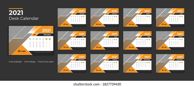 Plantilla vectorial de diseño de calendario de escritorio 2021, diseño de calendario de escritorio abstracto