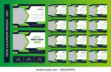 2021 Desk Calendar design, Calendar Design for 2021, Year, Set of 12 months Calendar, Planner design for 2021, abstract, creative, colorful scheme and Print ready, 12 page Calendar Design