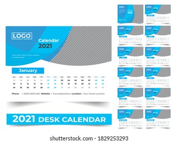 
2021 Desk Calendar. modern design template. Vector illustration. Week starts Sunday 