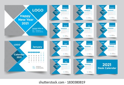 
2021 Desk Calendar. modern design template. Vector illustration. Week starts Sunday.Abstract Desk Calendar.All Month