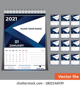 2021 desk calendar with national flag of country USA. Month, day, week. Colorful palette, trendy, simply design. Vector illustration for web, business, reminder, planner