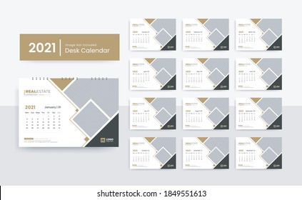 2021 Desk Calendar template for corporate business with creative vector design
