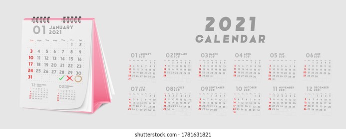 2021 Desk Calendar template. Vector illustration.