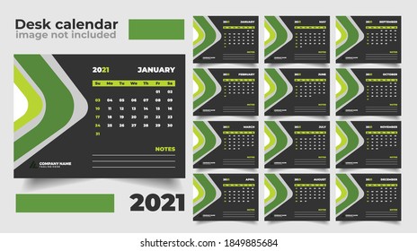2021 desk calendar vector template with 12 months