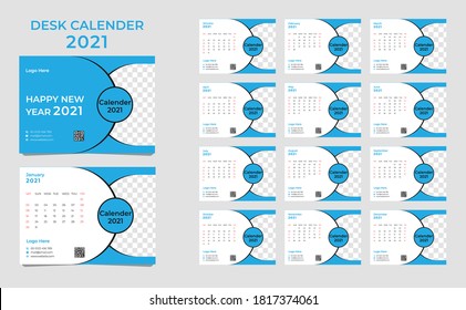 2021 Desk Calender Design Template, 13 Page included, Very Easy To Customize 