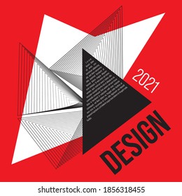 2021 Event Poster Vinyl Cover Corporate Branding with modern design with triangle shapes geometric line pattern bauhaus style minimalist black and white red idea trend
