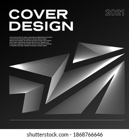 2021 Event Poster Vinyl Cover Corporate Branding with modern design with triangle shapes geometric lines pattern style minimalist black and white red idea dynamic music
