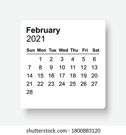 2021 February Calendar design. Simple design.