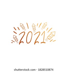 2021 with fireworks gold gradient style icon design, Happy new year welcome celebrate and greeting theme Vector illustration