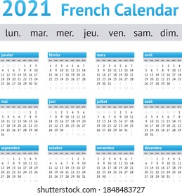 2021 French European Calendar. Weeks start on Monday