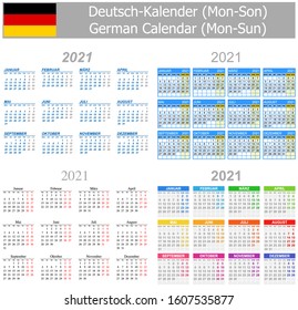 2021 German Mix Calendar Mon-Sun on white background