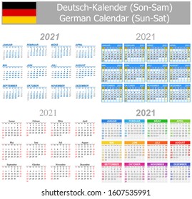 2021 German Mix Calendar Sun-Sat on white background