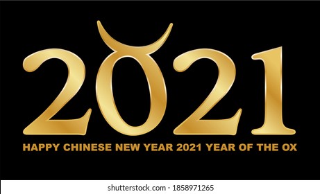 2021 gold numbers on a dark background. Symbol of the year of the bull, logo of the year. 2021 Happy New Year. Year of Ox. Chinese lunar zodiac symbol of 2021.