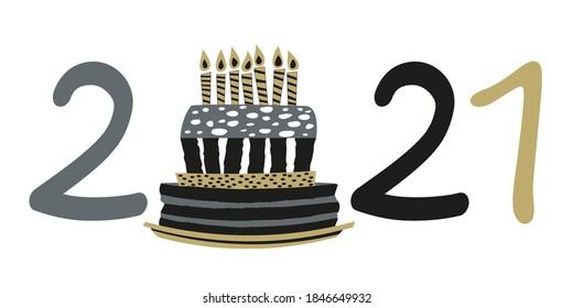 2021 Greeting card featuring a stylized drawing of a cake with seven candles, to celebrate a birthday.
