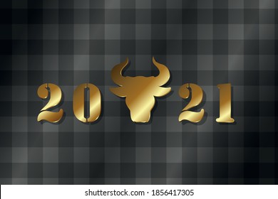 2021 greeting card. Happy new year card with golden symbols. Vector banner.