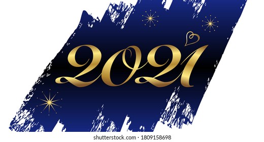 2021- greeting card with simple, blue and gold graphics on a white background.