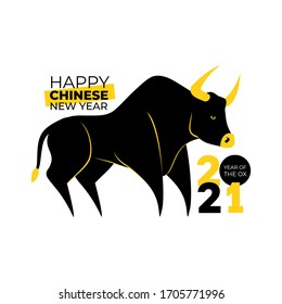 2021 Happy Chinese new Year. The year of the metal ox, Chinese traditional, means year of the ox. Brochure design template, banner, postcard. Vector illustration. Isolated on white background.