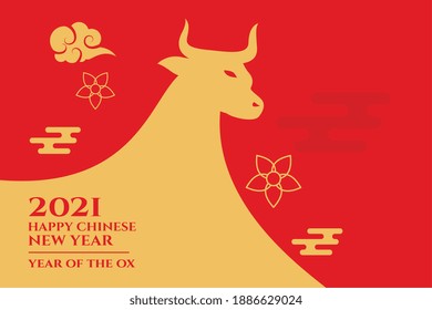 2021 happy chinese new year greetings of ox background vector