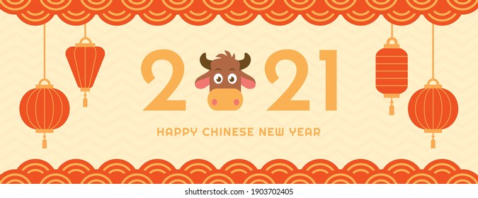 2021 happy chinese new year greetings, celebrating year of the ox zodiac calendar flat vector editable and replaceable text illustration