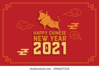 2021 Happy chinese new year with ox on red background
