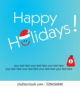 2021 Happy Holidays! New year design with smile, Santa Claus hat and Santa sack. Vector illustration suitable for banner, poster, car, presentation. Father Christmas icon.