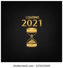 2021 Happy New Year Background with hourglass icon. Design for your Seasonal Flyers, banner, sticker, and Greetings Card. 2020 to 2021
