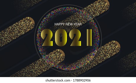 2021 Happy New Year background design with gold color