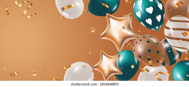 2021 Happy new year background vector. Christmas poster, Greeting cards, Website header and Banner design with sparkling, Luxury gifts box, balloon, gold confetti, snowflake and golden glitter. 
