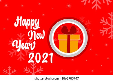 2021 happy new year background with colourful abstract gift box on a sphere and snowflakes creative design for greeting cards, banners, posters, fliers vector design illustration