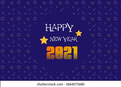 2021 happy new year background with colourful pattern with geometric shapes and stars and numbers are in gold color creative new design for backgrounds, banners, brouchers, fliers vector illustration.