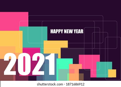2021 happy new year background with geometric shapes with multi colour abstract background creative new design for banners, background, posters, fliers, greeting cards, calendar vector illustration.