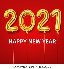 2021 Happy New Year background. Gold realistic 3d balloons foil metallic numbers. Vector illustration celebrate festive party, poster, banner, initation, layout design