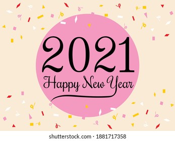 2021 Happy New Year background. text with confetti flat icon. vector illustration greeting card and poster design.