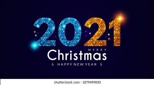 2021 Happy New Year banner with shining sequins effect. Countdown header with number.