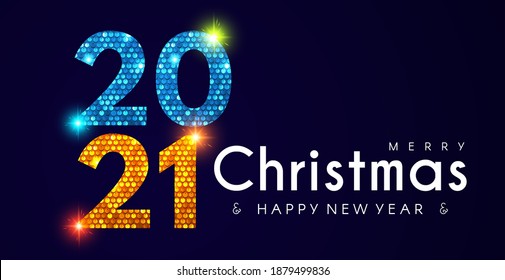 2021 Happy New Year banner with shining sequins effect. Countdown header with number.