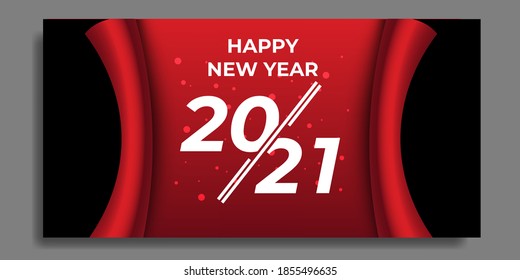 2021 Happy New Year Black Promotion Poster or banner with open gift wrap paper. Change or open to new year 2021 concept.Promotion and shopping template for New Year.Vector EPS10