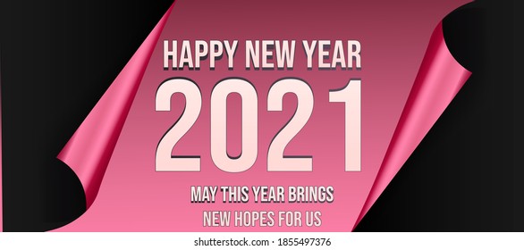 2021 Happy New Year Black Promotion Poster or banner with open gift wrap paper. Change or open to new year 2021 concept.Promotion and shopping template for New Year.Vector EPS10