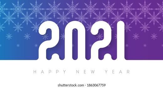 2021 - Happy new year. Bright Brochure or calendar cover design template. Cover of business diary with wishes and snowflakes. Horizontal banner.