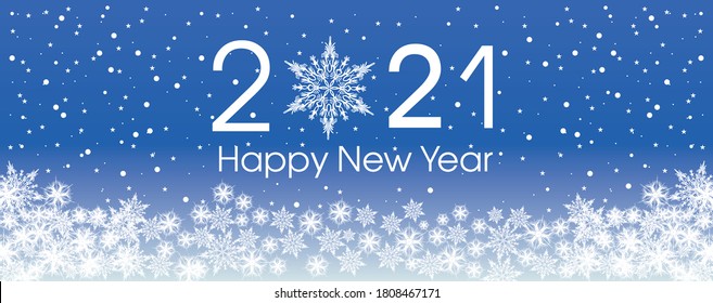 2021 Happy New Year Card Template. Design Patern Snowflakes White And Classic Blue Color.