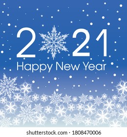 2021 Happy New Year card template. Design patern snowflakes white and classic blue color.