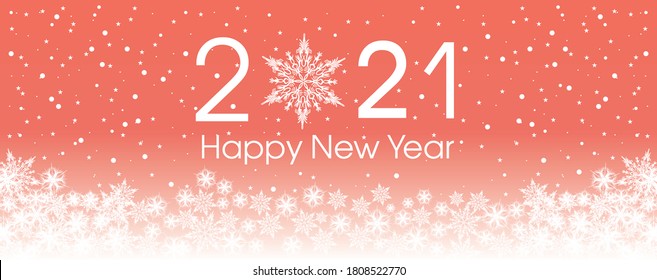 2021 Happy New Year card template. Design patern snowflakes white and pink color.