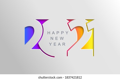 2021 Happy new year card in paper cut simple style for your seasonal holidays flyers, greetings and invitations cards and christmas themed congratulations and banners. Ox year. Vector illustration.