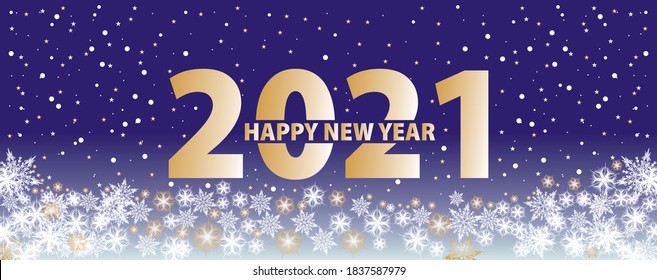 2021 Happy New Year card template. Design patern snowflakes white and gradient neon blue color.