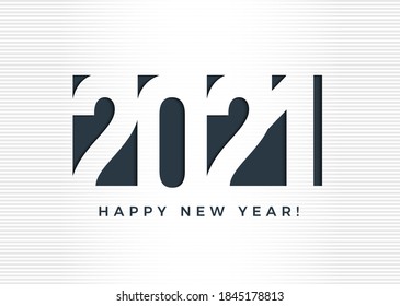2021 Happy New Year card for seasonal holidays flyer, greetings and invitations cards, christmas congratulation banner. Paper style logo, design element for 2021 year calendar. Vector illustration. 