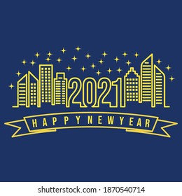 2021 happy new year. 2021 new year celebration logo vector illustration design. city new year ceremony